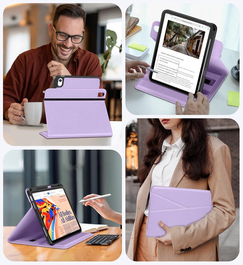 DTTO for iPad A16 Case, iPad 11th / 10th Generation Case (2025/2022), 360 Degree Rotating Premium Leather Folio Stand Cover with Pencil Holder, Lavender - Image 5